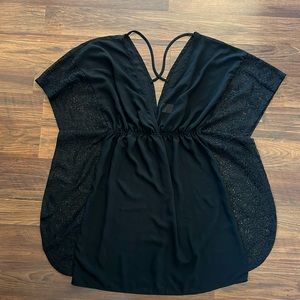 Women’s Swim Cover Up, Deep V-Neck, mesh with lace sides, small